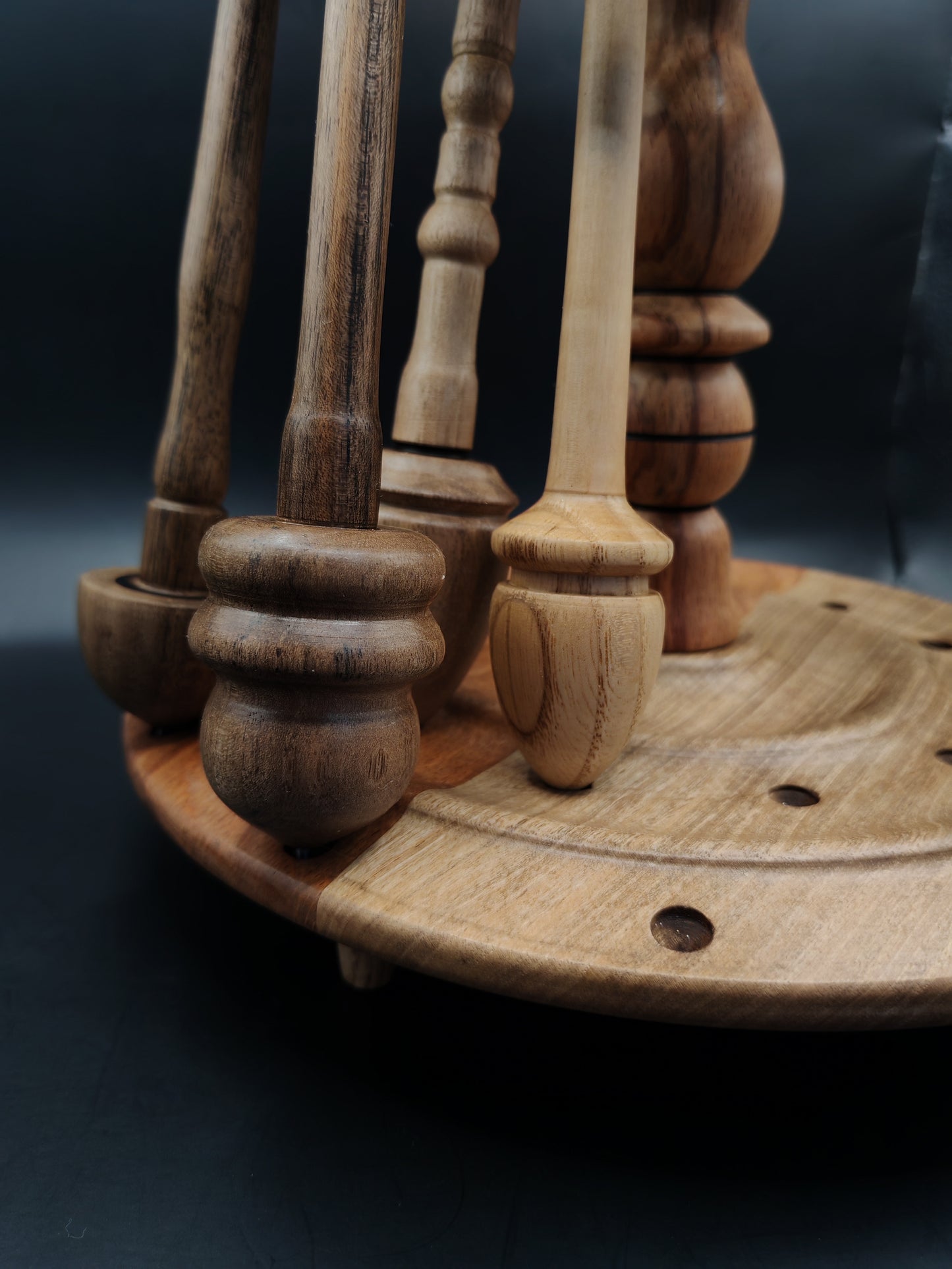 Spindle Stand for Support & Drop Spindles – Walnut, Beech & Chestnut Organizer Non Rotating