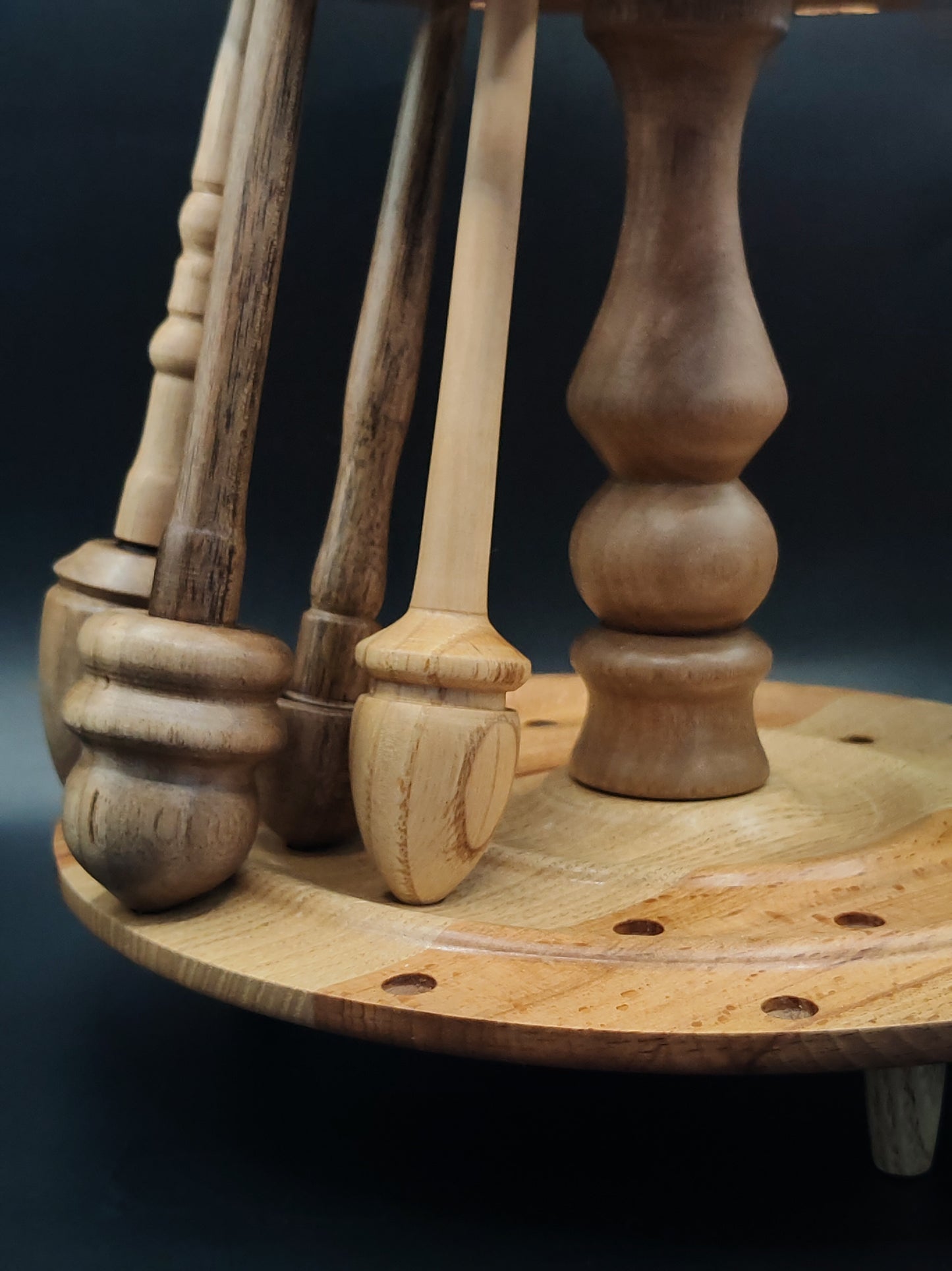 Spindle Stand for Support & Drop Spindles – Beech, Chestnut & Walnut Organizer