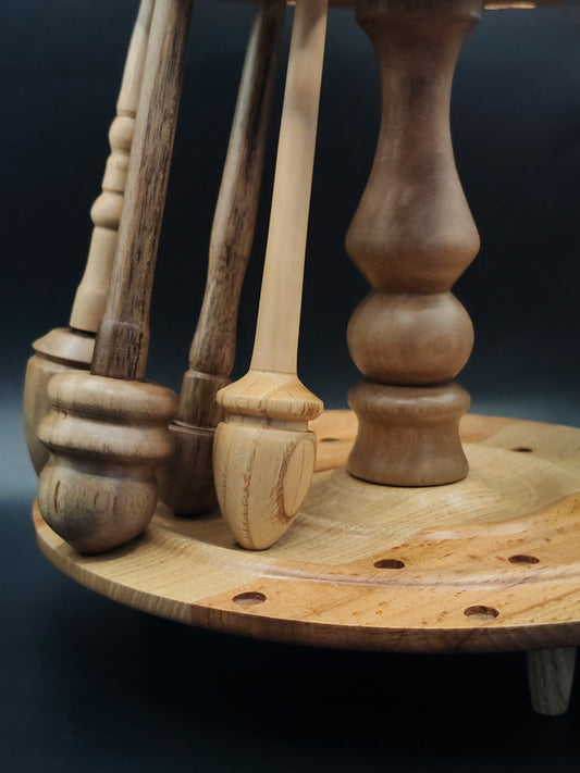 Spindle Stand for Support & Drop Spindles – Beech, Chestnut & Walnut Organizer