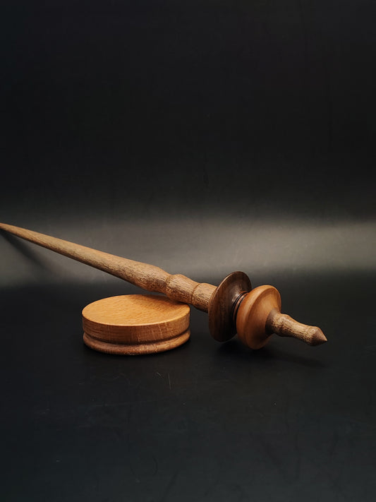 Support Spindle – Walnut Shaft & Walnut–Pear Whorl, 26 cm / 10.2″, 28 g + Bowl