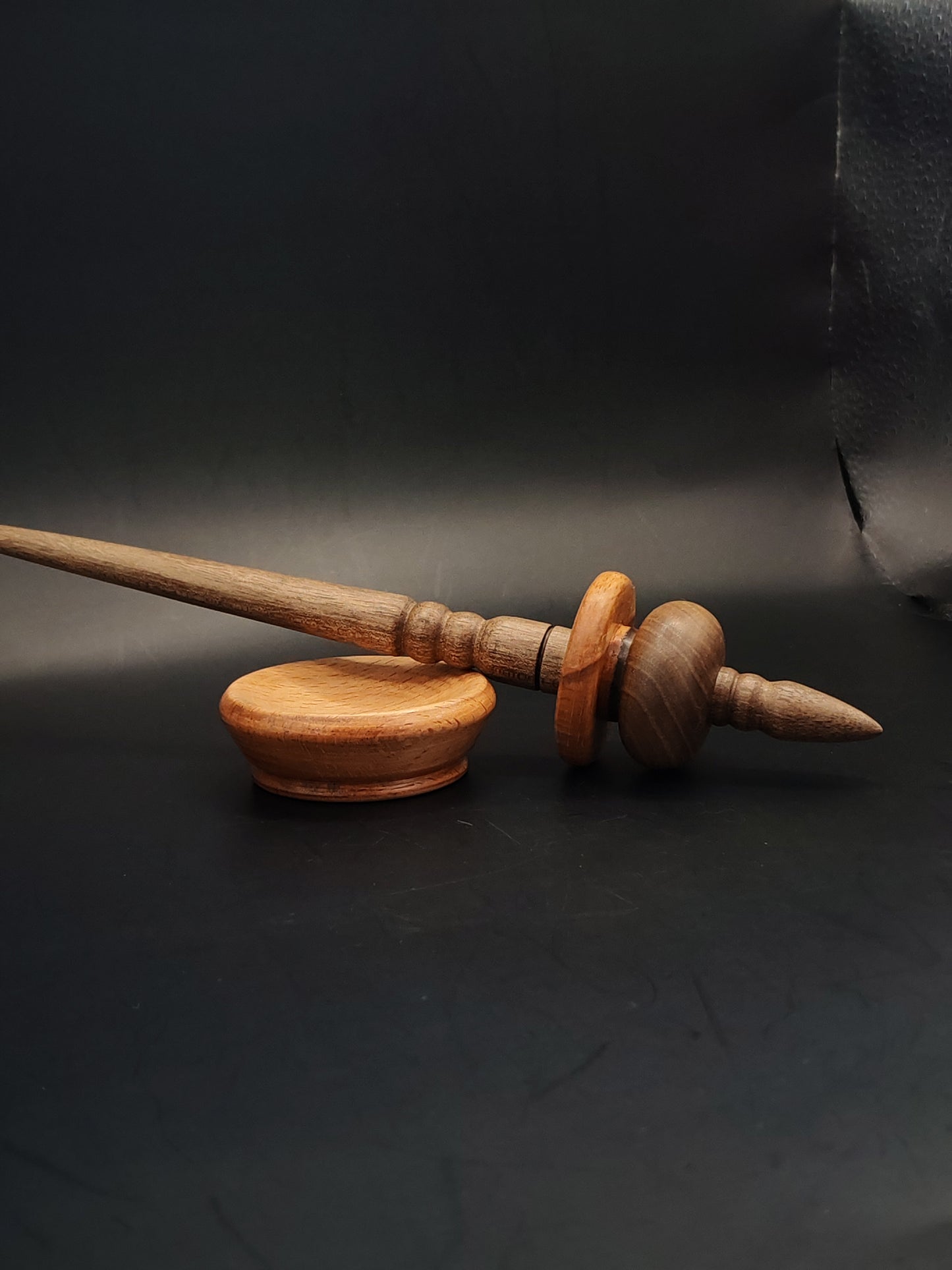 Support Spindle – Walnut Shaft & Beech–Walnut Whorl, 25.5 cm / 10″, 33 g + Bowl