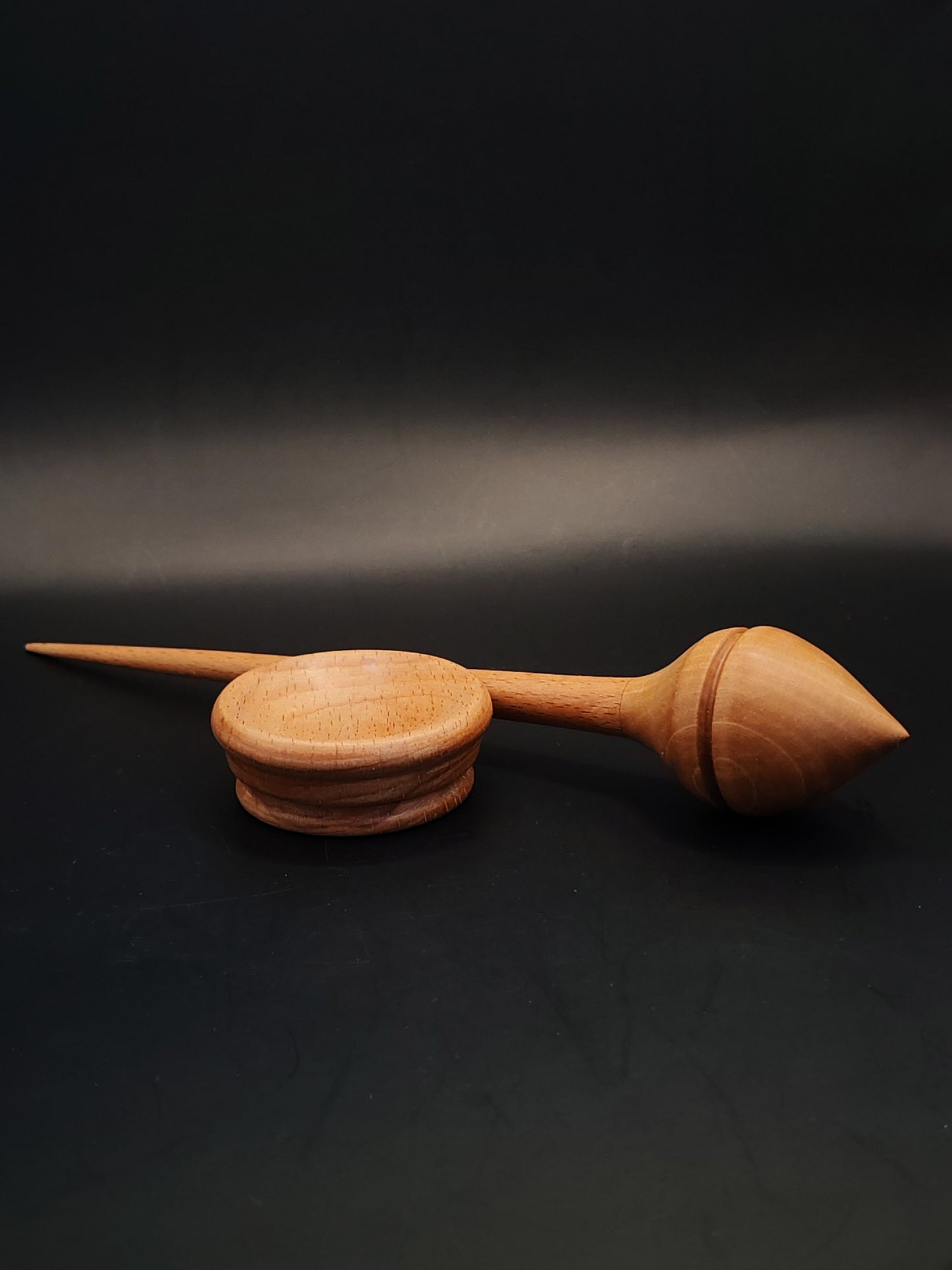 Support Spindle – Beech Shaft & Pear Whorl, 24 cm / 9.4″, 29 g + Bowl