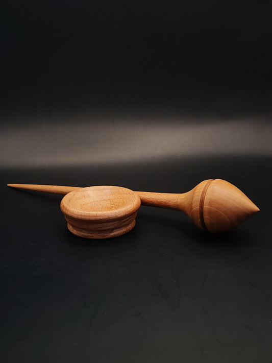 Support Spindle – Beech Shaft & Pear Whorl, 24 cm / 9.4″, 29 g + Bowl