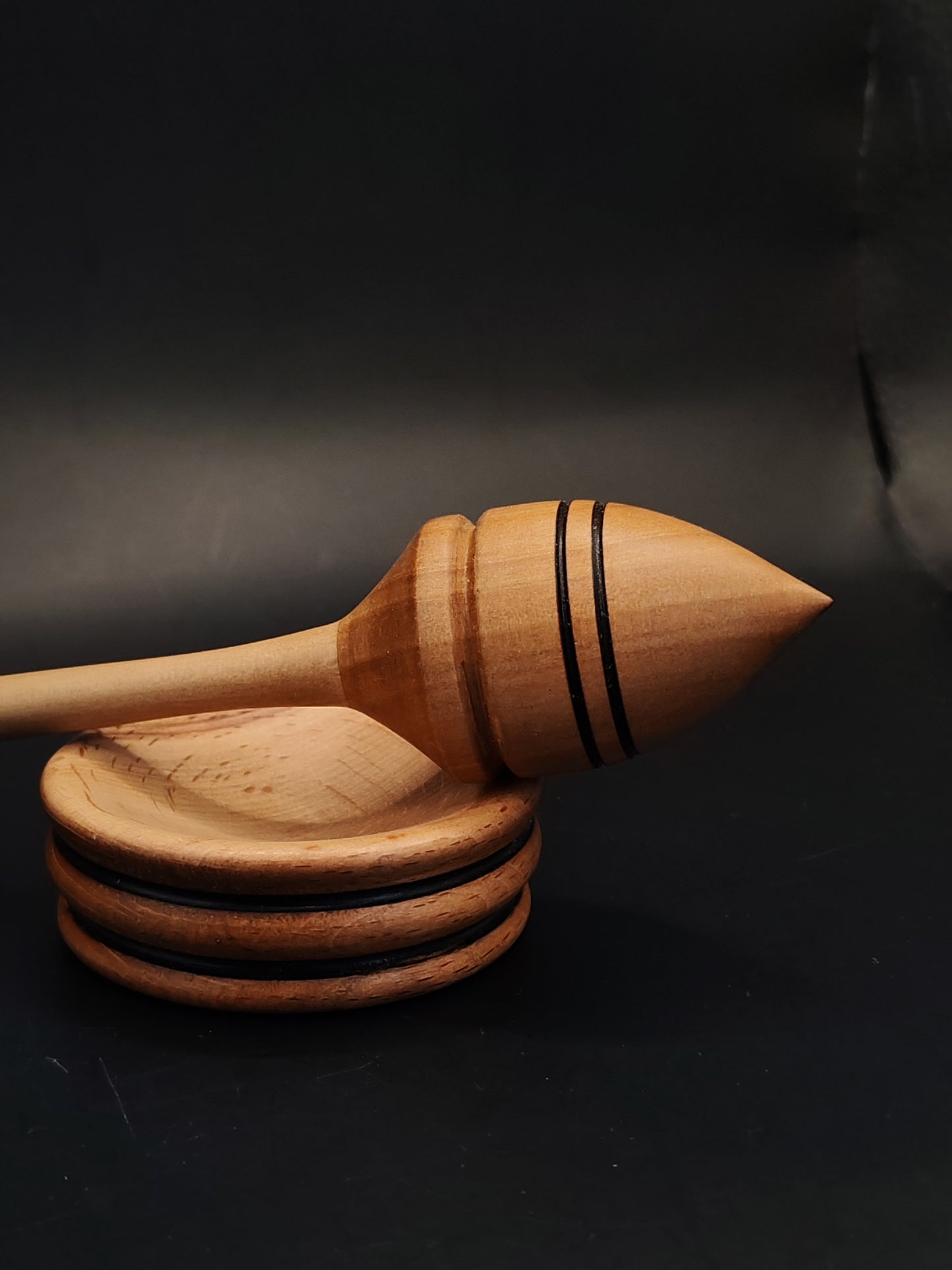Support Spindle – Pear Whorl & Grey Walnut Shaft, 24 cm / 9.4″, 29 g + Bowl