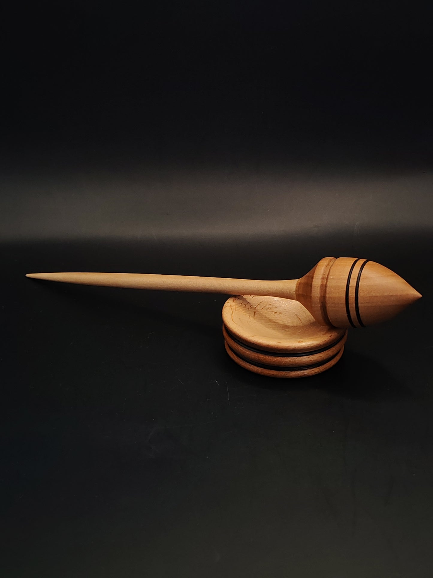 Support Spindle – Pear Whorl & Grey Walnut Shaft, 24 cm / 9.4″, 29 g + Bowl