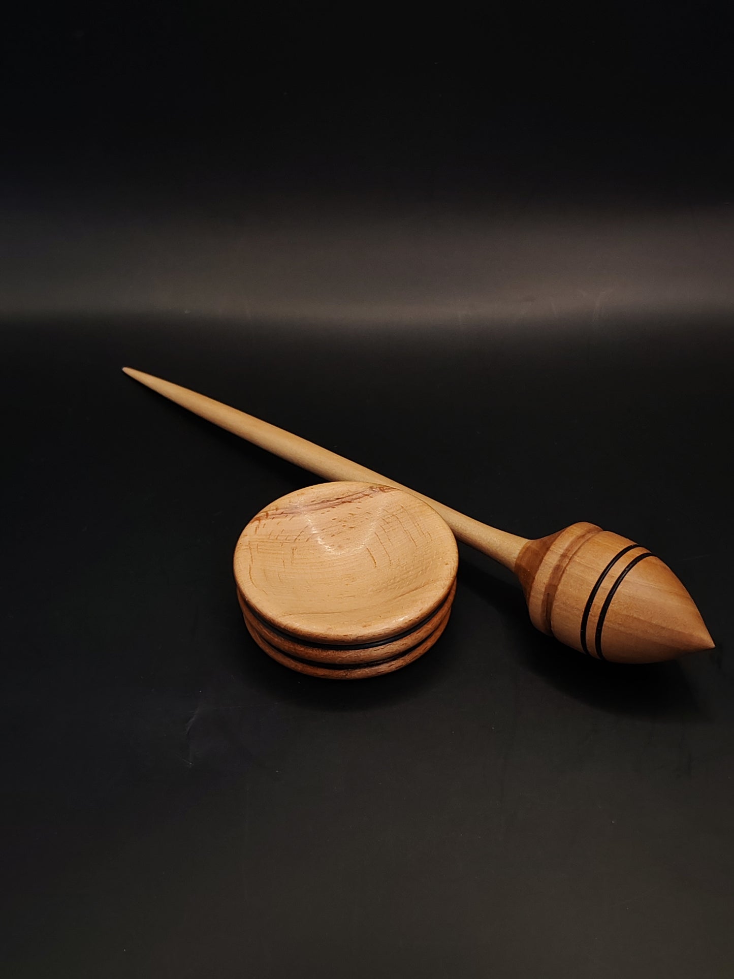Support Spindle – Pear Whorl & Grey Walnut Shaft, 24 cm / 9.4″, 29 g + Bowl