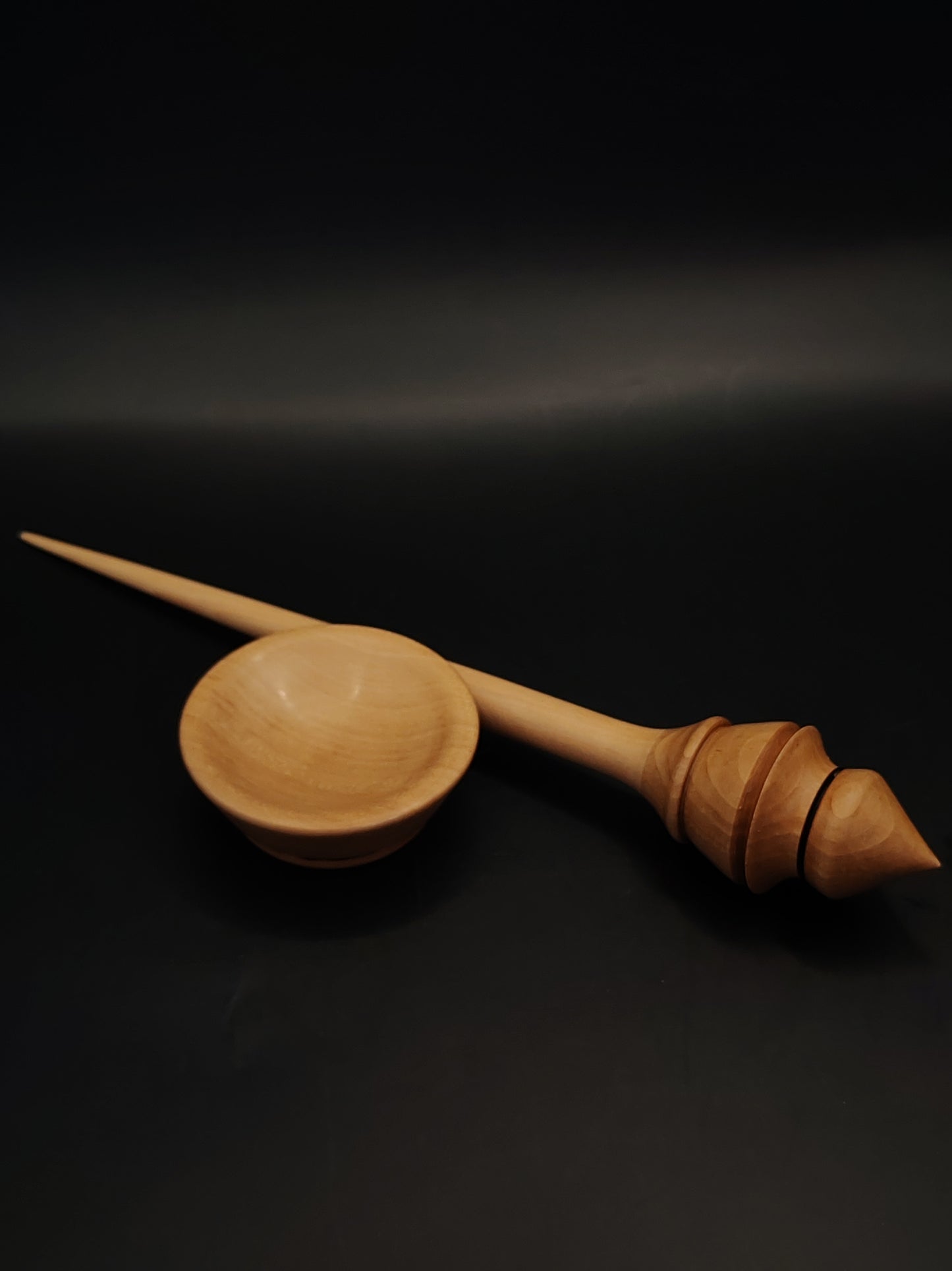 Support Spindle – Apple Shaft & Pear Whorl, 24.5 cm / 9.6″, 24 g + Bowl