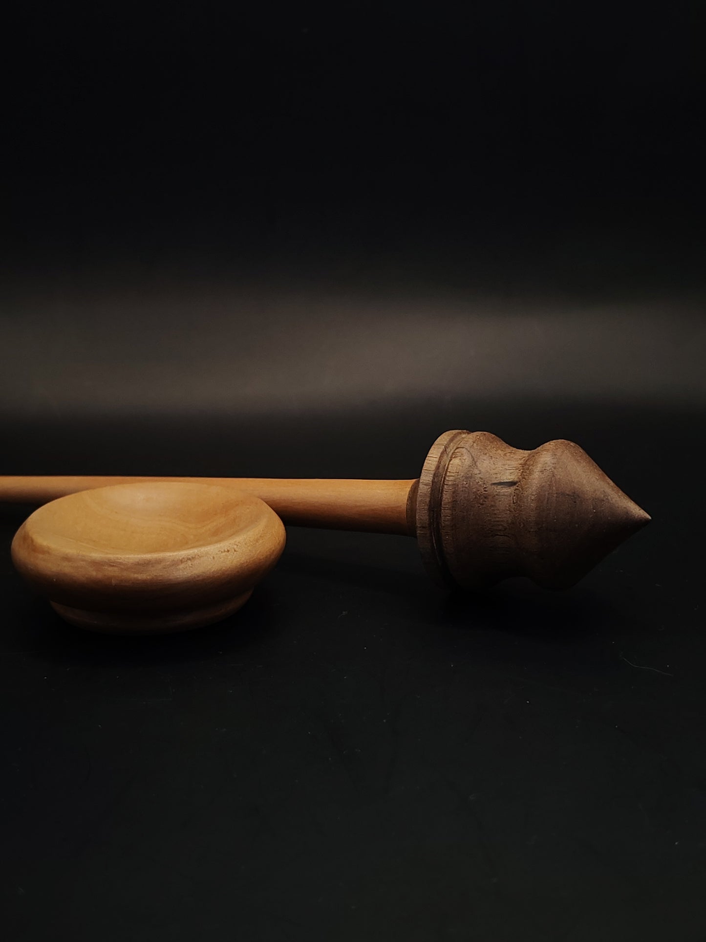 Support Spindle – Pear Shaft & Walnut Whorl, 25.5 cm / 10″, 28 g + Bowl