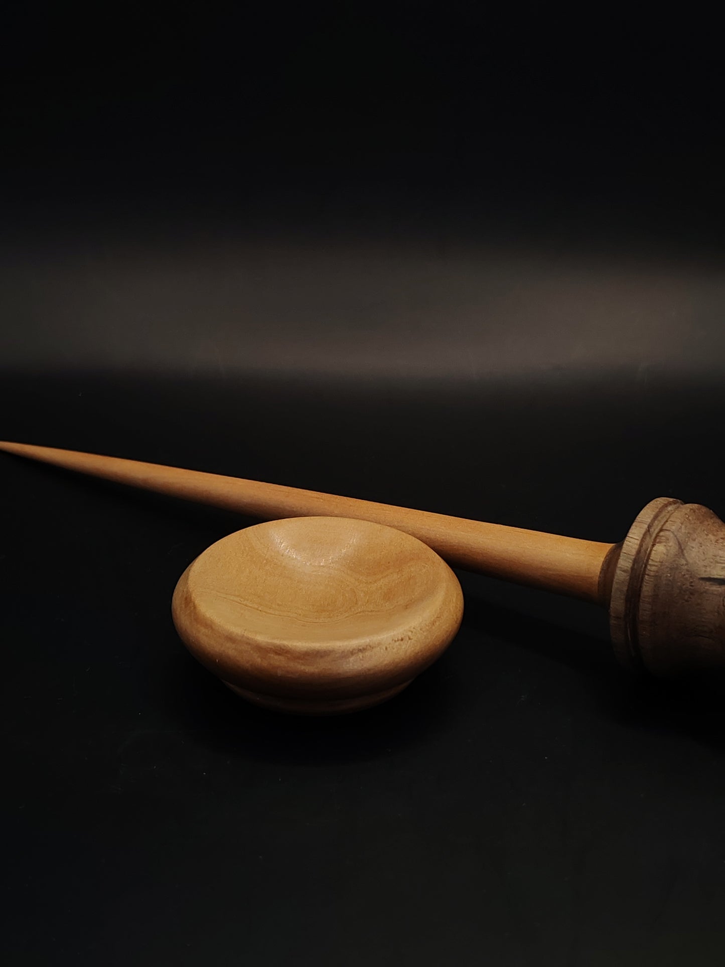 Support Spindle – Pear Shaft & Walnut Whorl, 25.5 cm / 10″, 28 g + Bowl