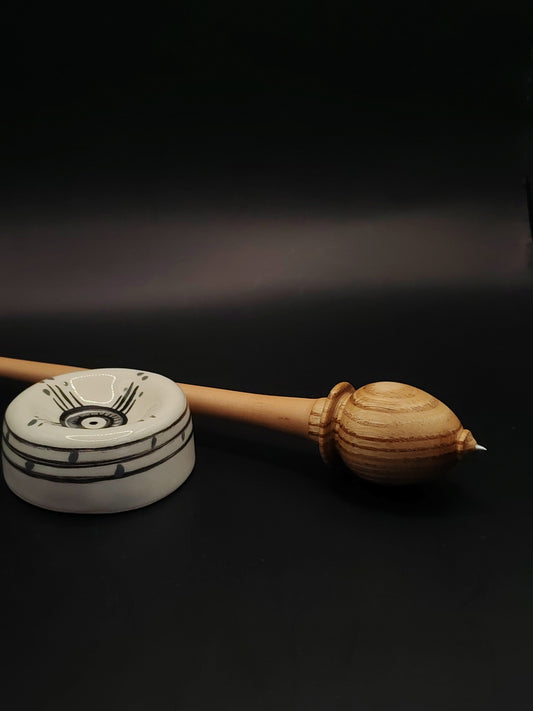 Support Spindle with Metal Tip – Pear & Chestnut, 26.8 cm / 10.6″, 21 g + Ceramic Bowl