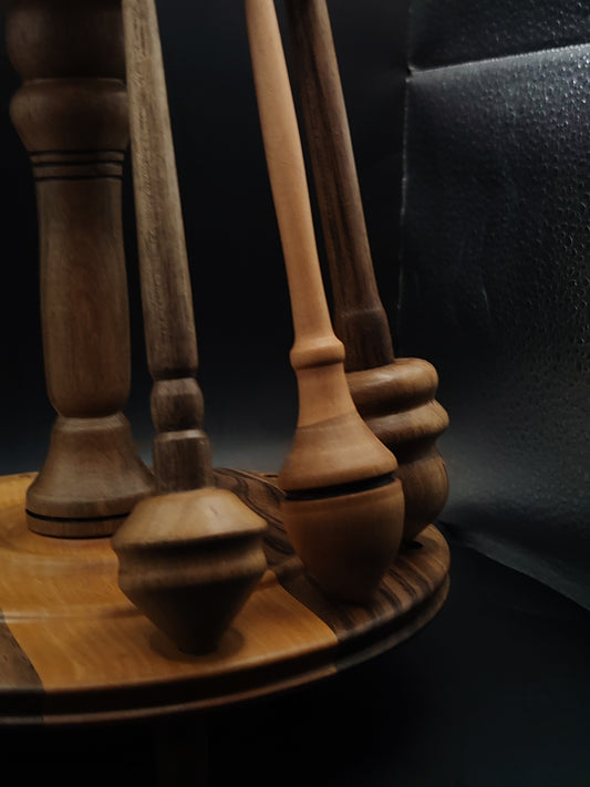 Spindle Stand for 12 Support & Drop Spindles – Pear, Walnut & Beech Organizer