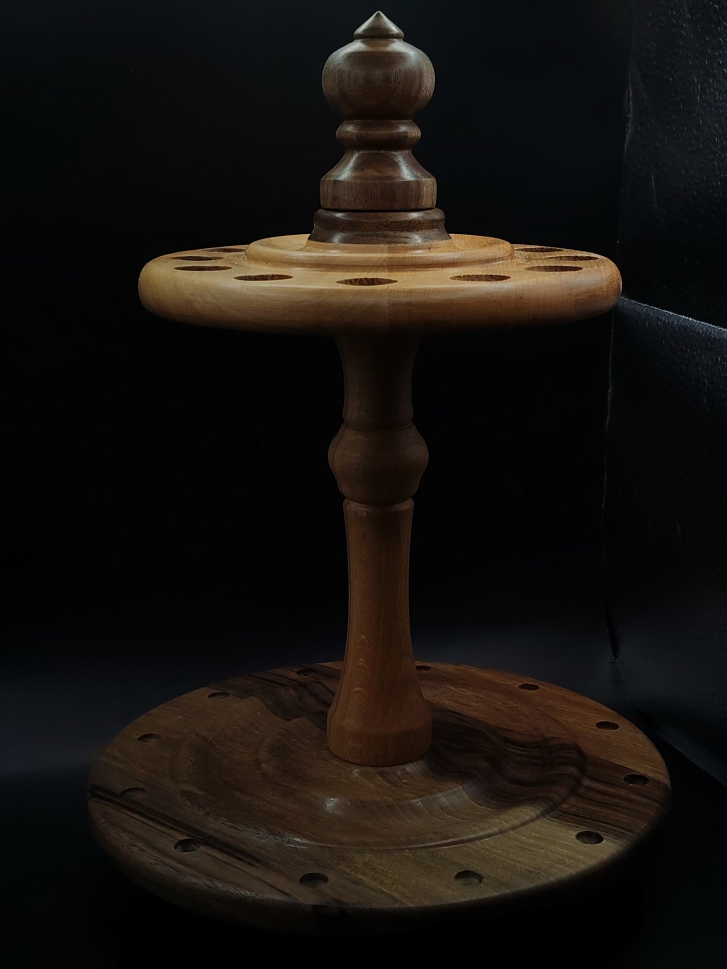 Spindle Stand for 12 Support & Drop Spindles – Walnut & Pear Organizer