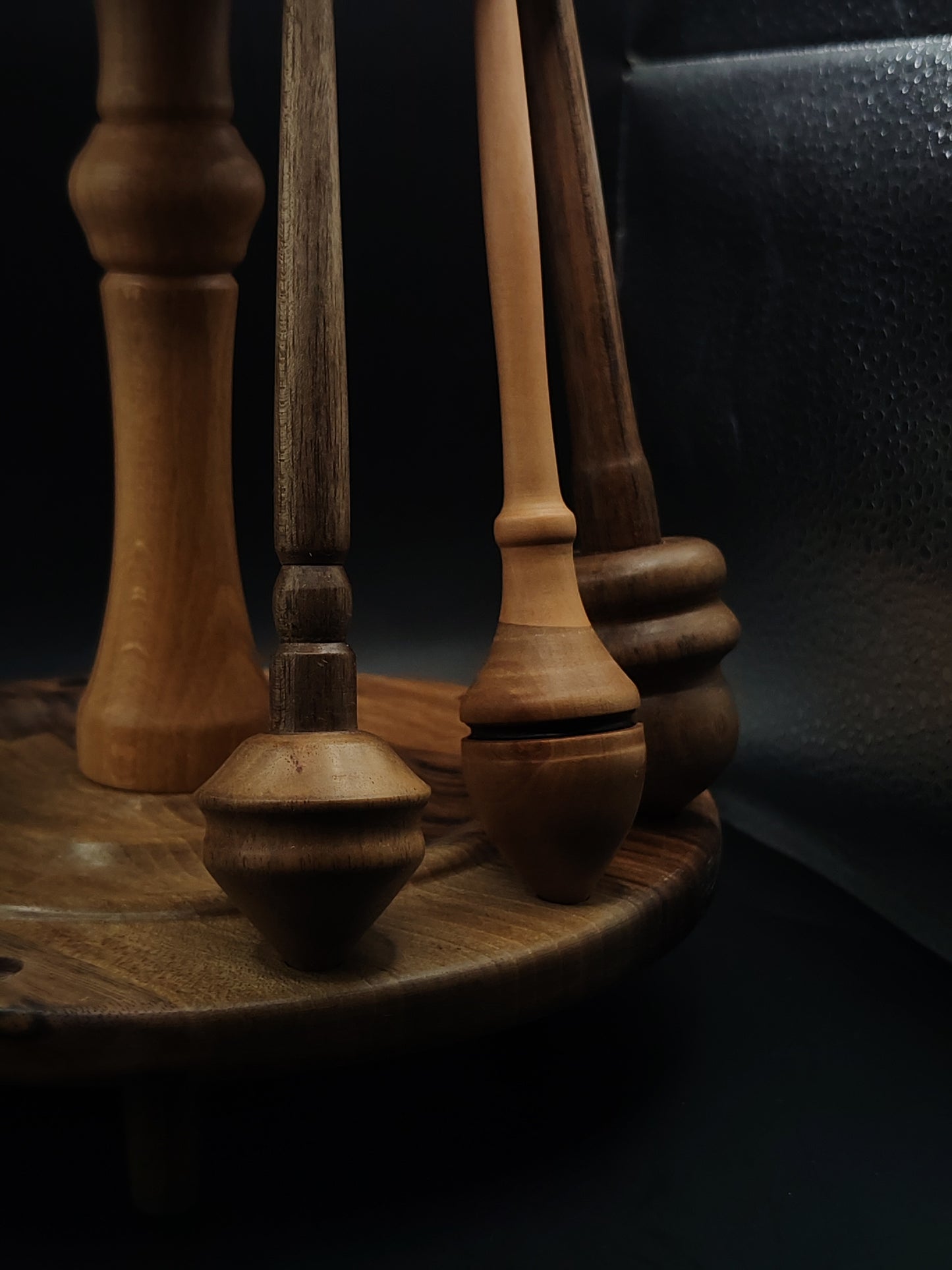 Spindle Stand for 12 Support & Drop Spindles – Walnut & Pear Organizer