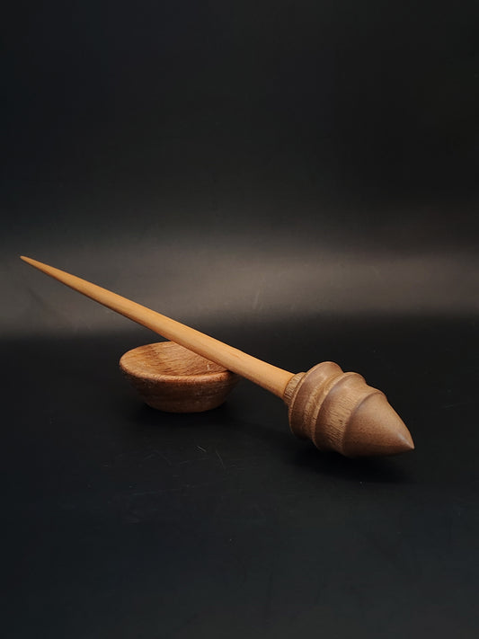 Support Spindle – Pear Shaft & Walnut Whorl, 24.5 cm / 9.6″, 22 g + Bowl
