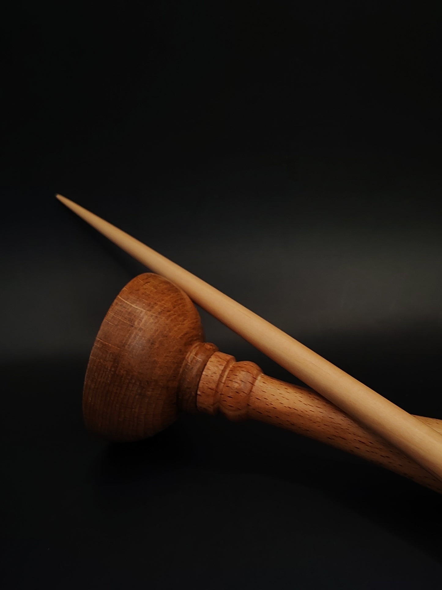 Support Spindle – Plum Shaft & Pear Whorl, 27 cm / 10.6″, 34 g + Lap Bowl