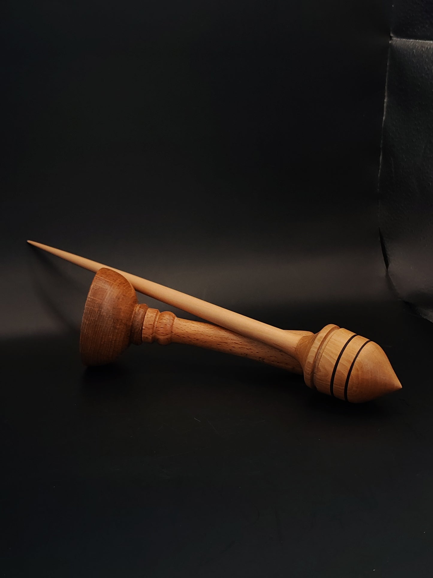 Support Spindle – Plum Shaft & Pear Whorl, 27 cm / 10.6″, 34 g + Lap Bowl