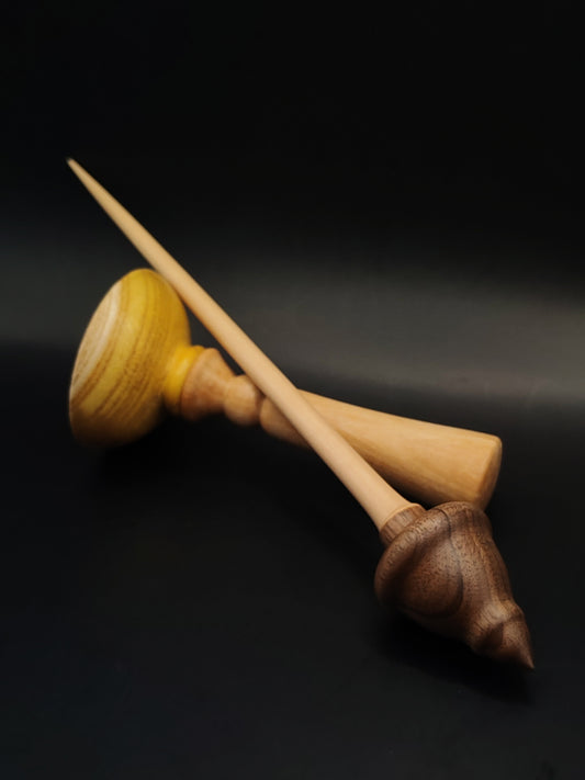 Support Spindle – Apple Shaft & Walnut Whorl, 27 cm / 10.6″, 22 g + Lap Bowl