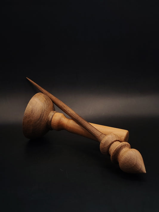 Support Spindle – Walnut Shaft & Beech Whorl, 26.5 cm / 10.4″, 21 g + Lap Bowl