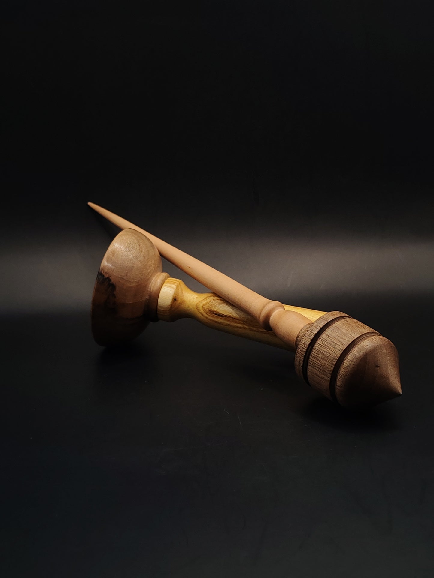 Support Spindle – Pear Shaft & Walnut Whorl, 26 cm / 10.2″, 34 g + Lap Bowl