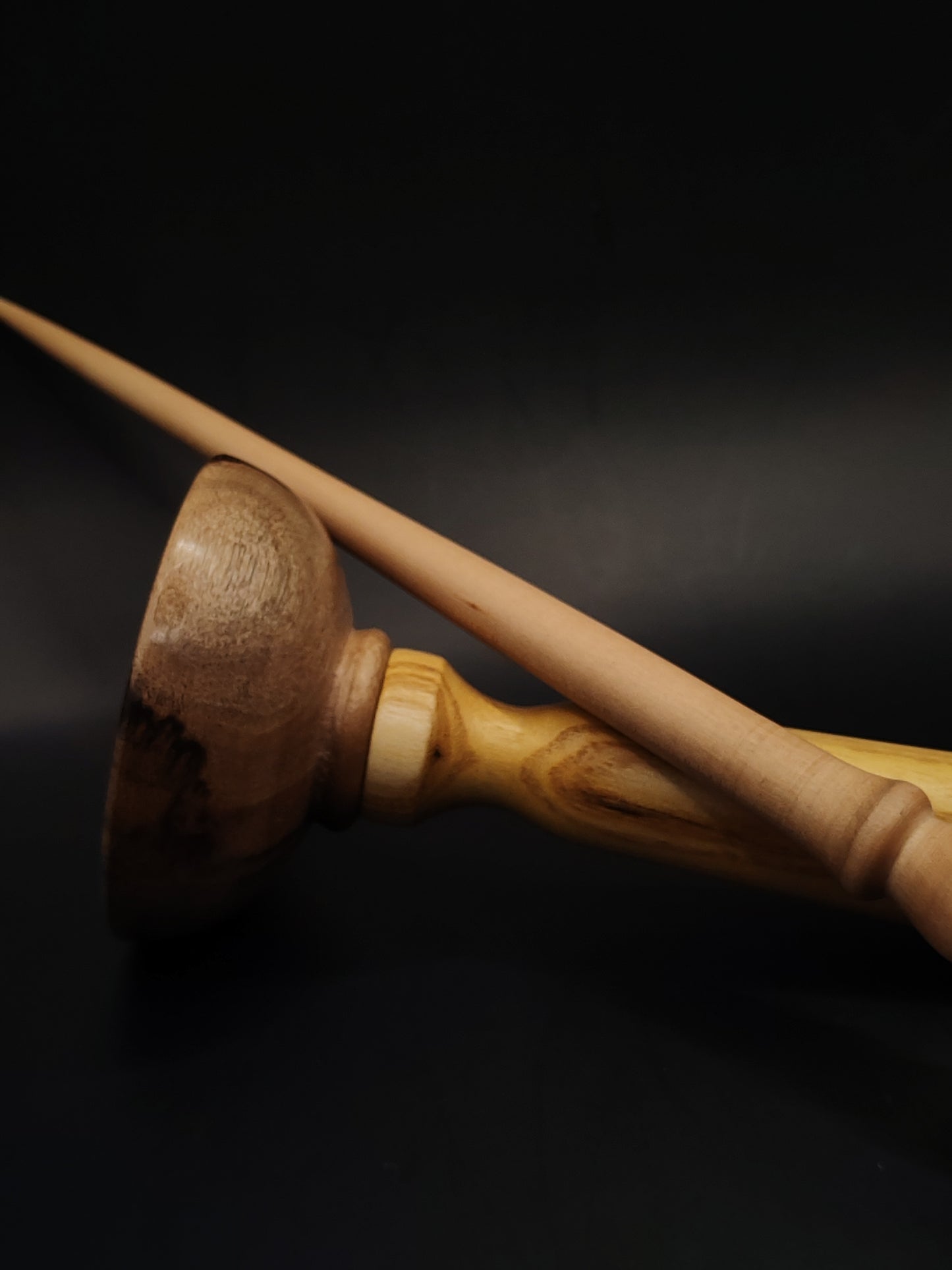 Support Spindle – Pear Shaft & Walnut Whorl, 26 cm / 10.2″, 34 g + Lap Bowl