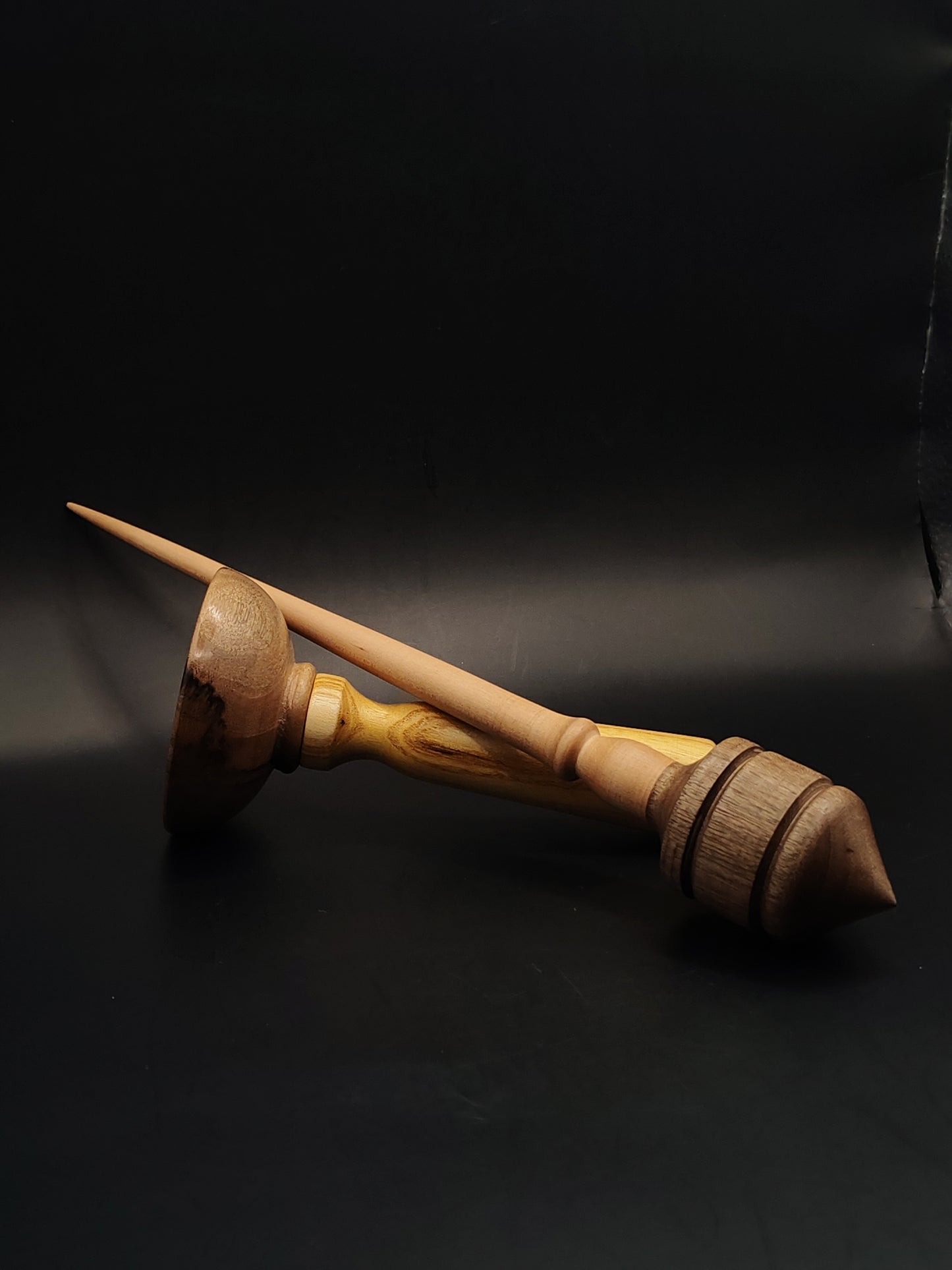 Support Spindle – Pear Shaft & Walnut Whorl, 26 cm / 10.2″, 34 g + Lap Bowl