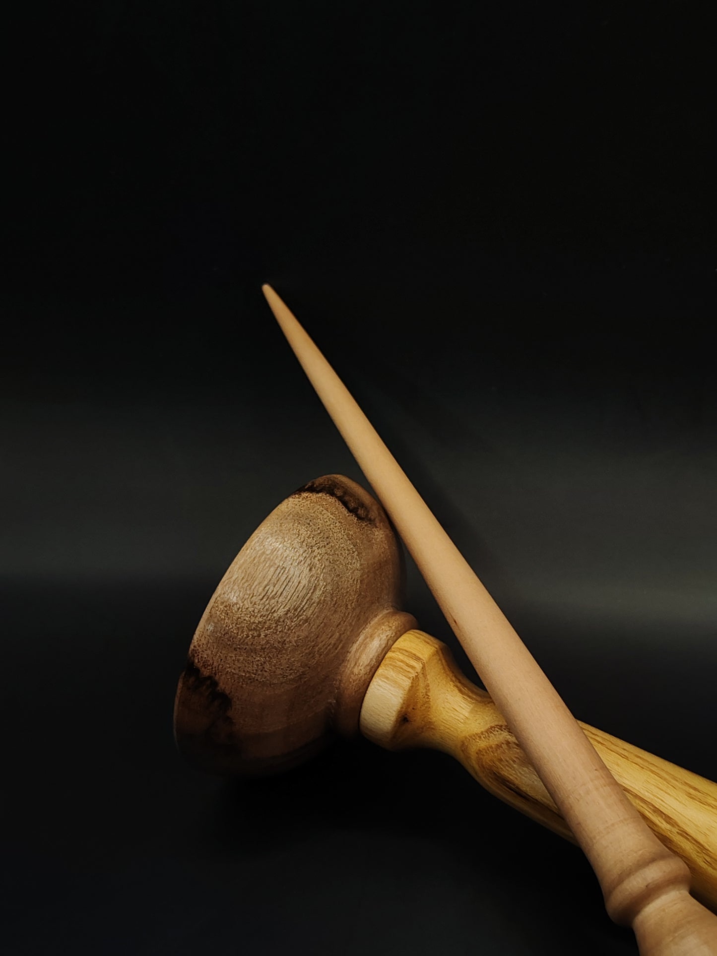 Support Spindle – Pear Shaft & Walnut Whorl, 26 cm / 10.2″, 34 g + Lap Bowl