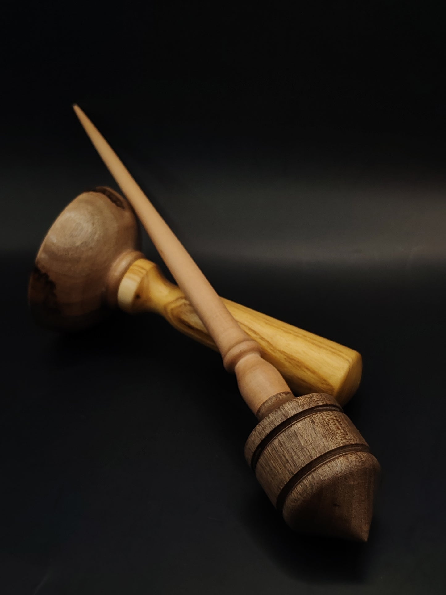 Support Spindle – Pear Shaft & Walnut Whorl, 26 cm / 10.2″, 34 g + Lap Bowl