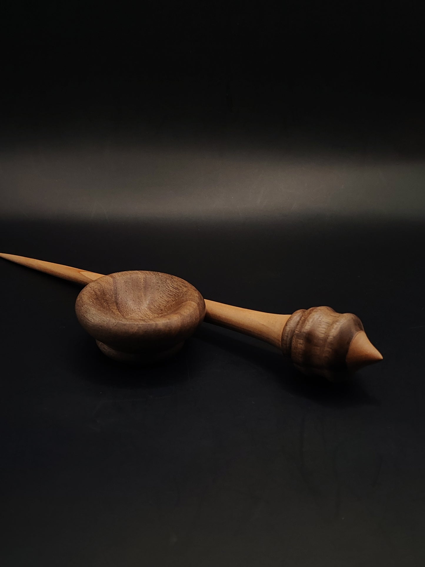 Support Spindle – Pear Shaft & Walnut Whorl, 22.5 cm / 8.9″, 17 g + Bowl