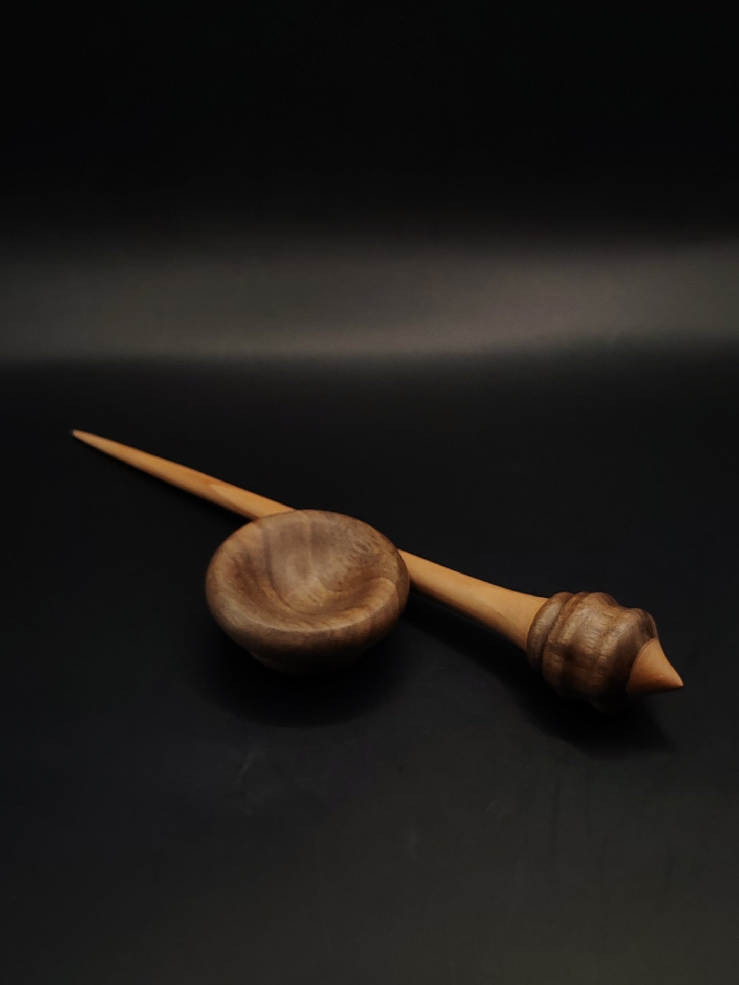 Support Spindle – Pear Shaft & Walnut Whorl, 22.5 cm / 8.9″, 17 g + Bowl