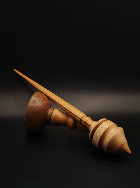 Support Spindle – Chestnut Shaft & Walnut Whorl, 25 cm / 9.8″, 32 g + Lap Bowl