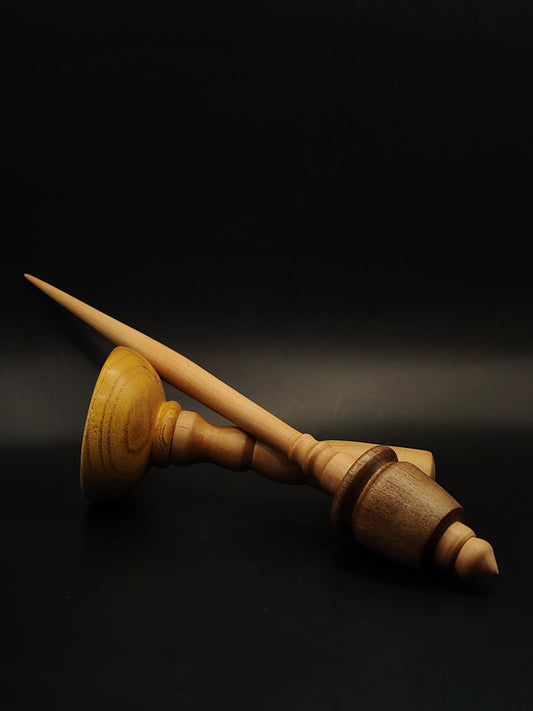 Support Spindle – Pear Shaft & Walnut Whorl, 26.5 cm / 10.4″, 31 g + Lap Bowl
