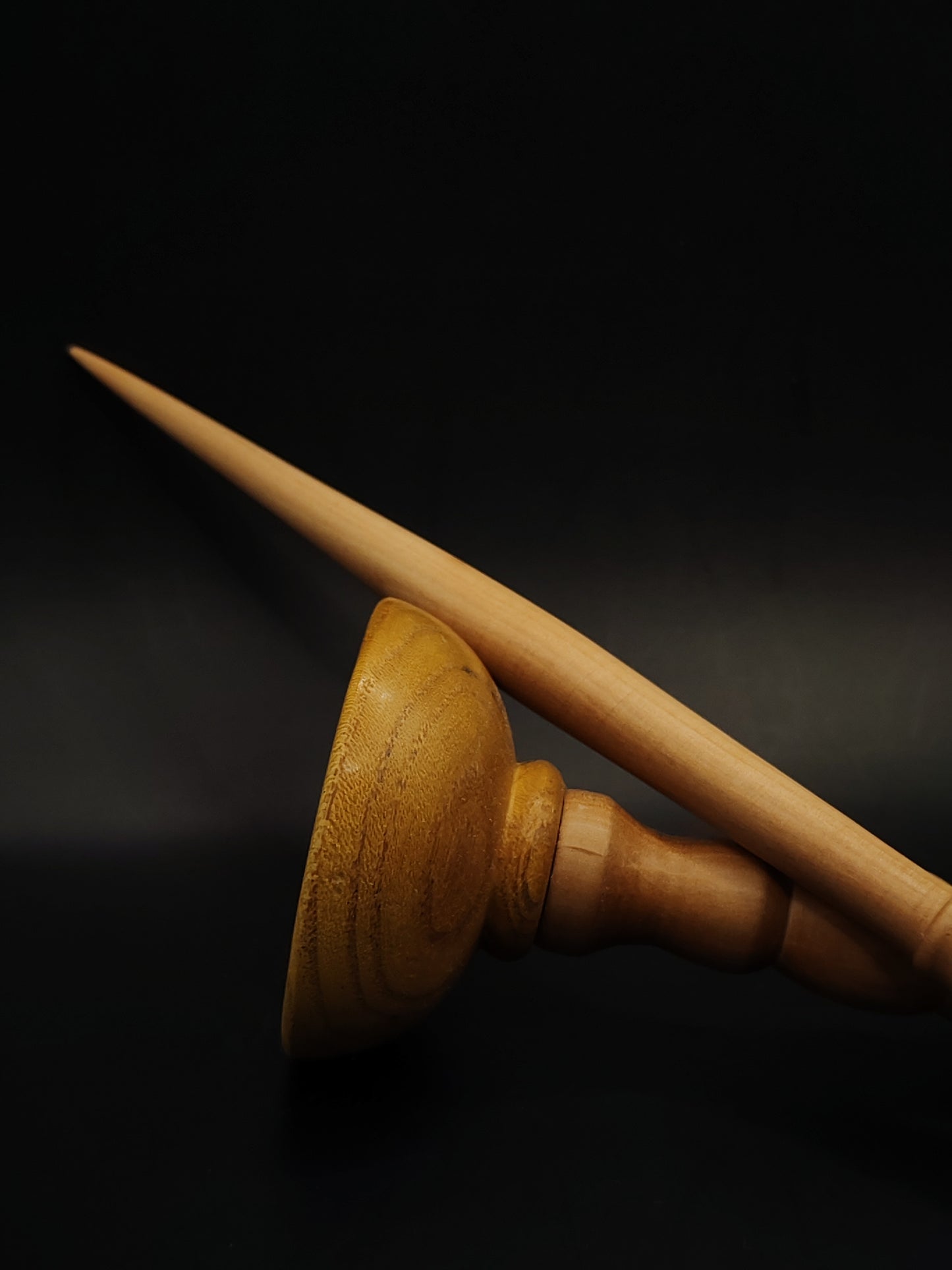 Support Spindle – Pear Shaft & Walnut Whorl, 26.5 cm / 10.4″, 31 g + Lap Bowl
