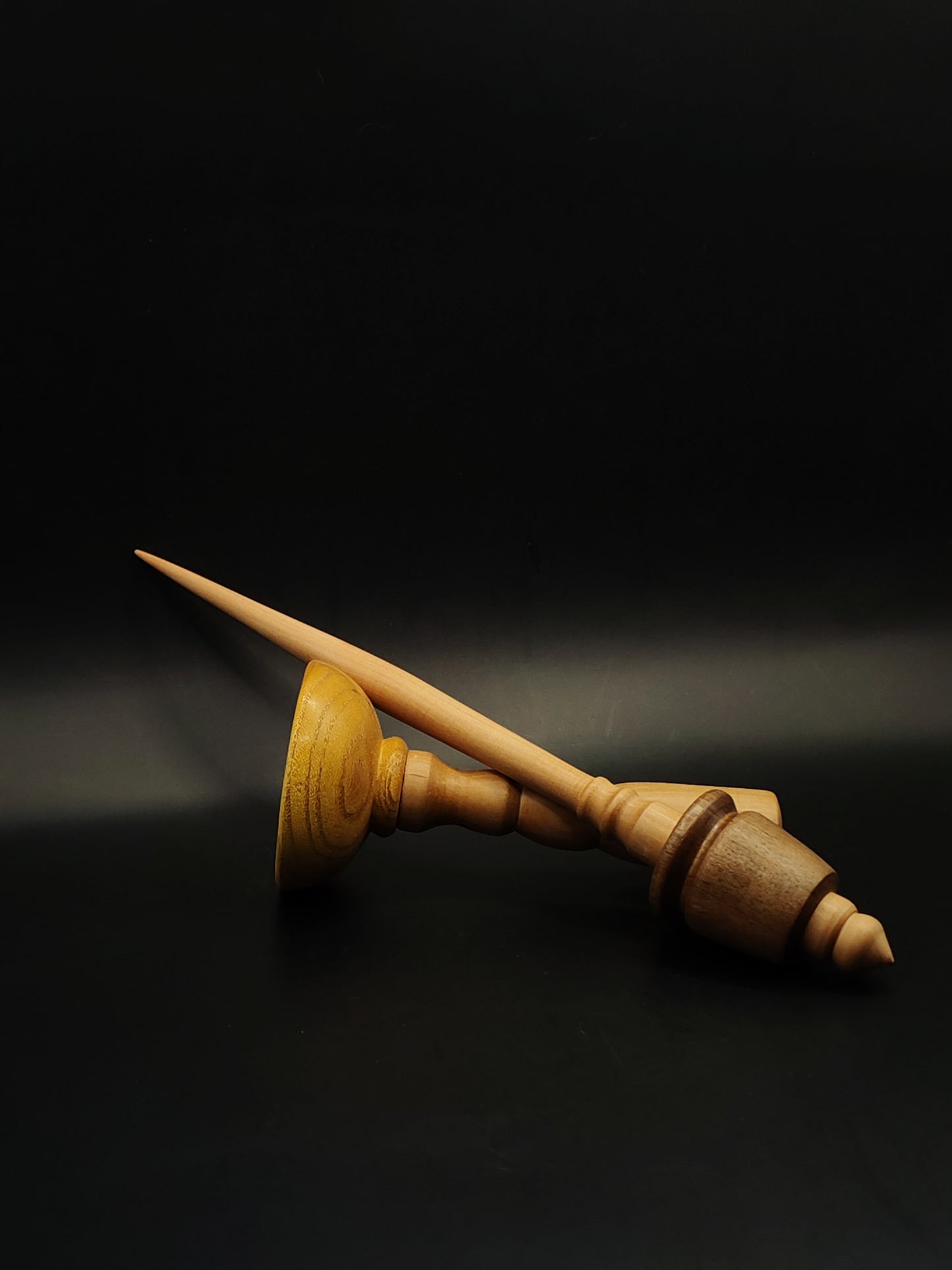 Support Spindle – Pear Shaft & Walnut Whorl, 26.5 cm / 10.4″, 31 g + Lap Bowl