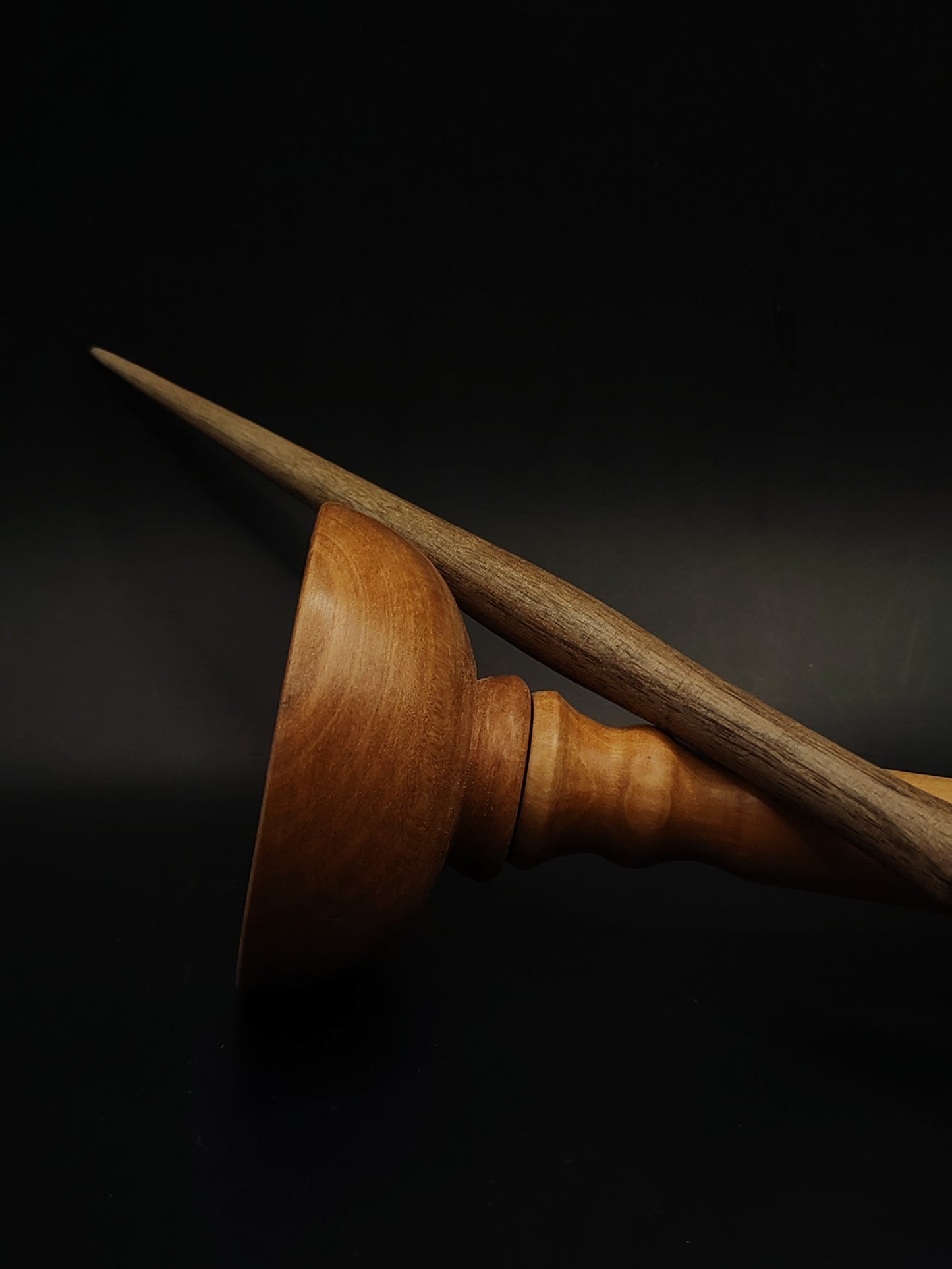 Support Spindle – Walnut Shaft & Pear Whorl, 25 cm / 9.8″, 30 g + Lap Bowl