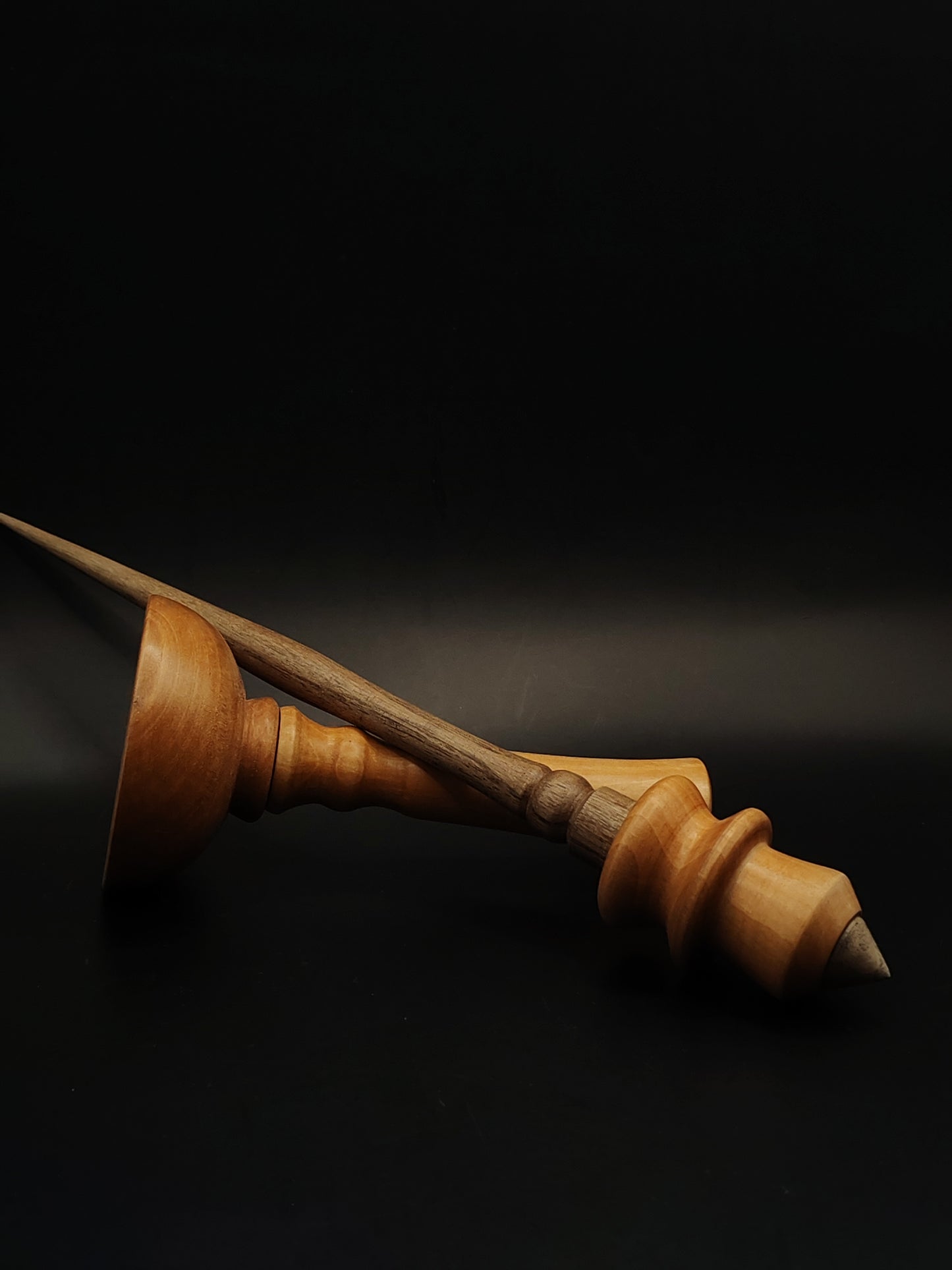 Support Spindle – Walnut Shaft & Pear Whorl, 25 cm / 9.8″, 30 g + Lap Bowl