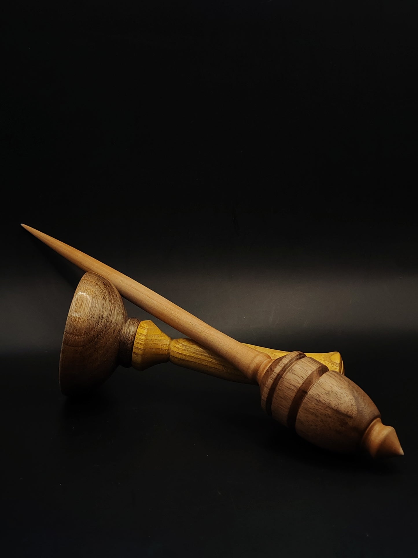 Support Spindle – Pear Shaft & Walnut Whorl, 26 cm / 10.2″, 35 g + Lap Bowl