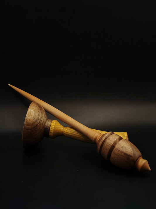 Support Spindle – Pear Shaft & Walnut Whorl, 26 cm / 10.2″, 35 g + Lap Bowl