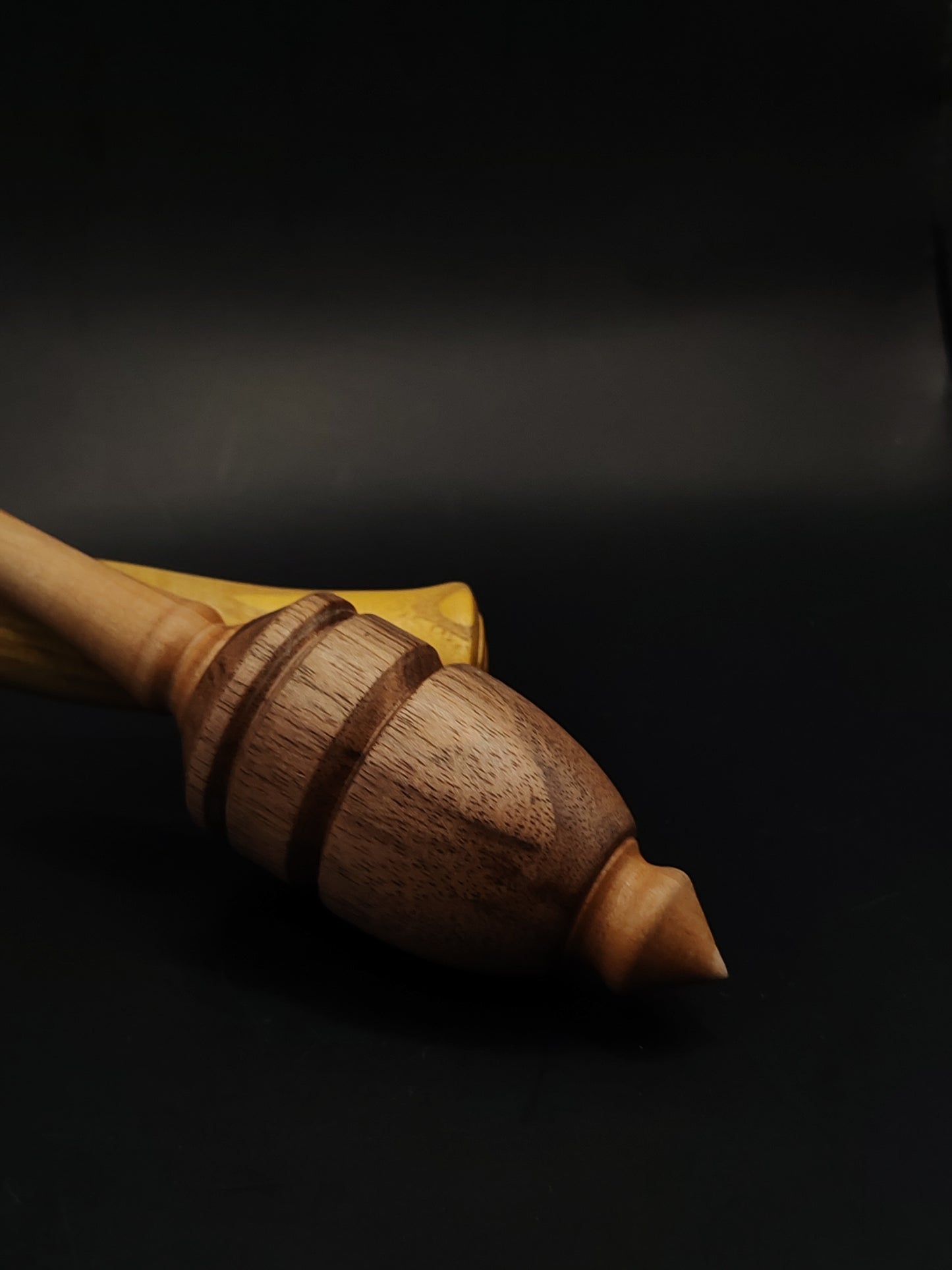 Support Spindle – Pear Shaft & Walnut Whorl, 26 cm / 10.2″, 35 g + Lap Bowl