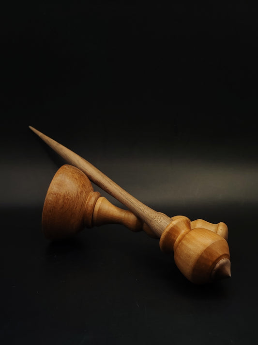 Support Spindle – Walnut Shaft & Pear Whorl, 24 cm / 9.4″, 31 g + Lap Bowl