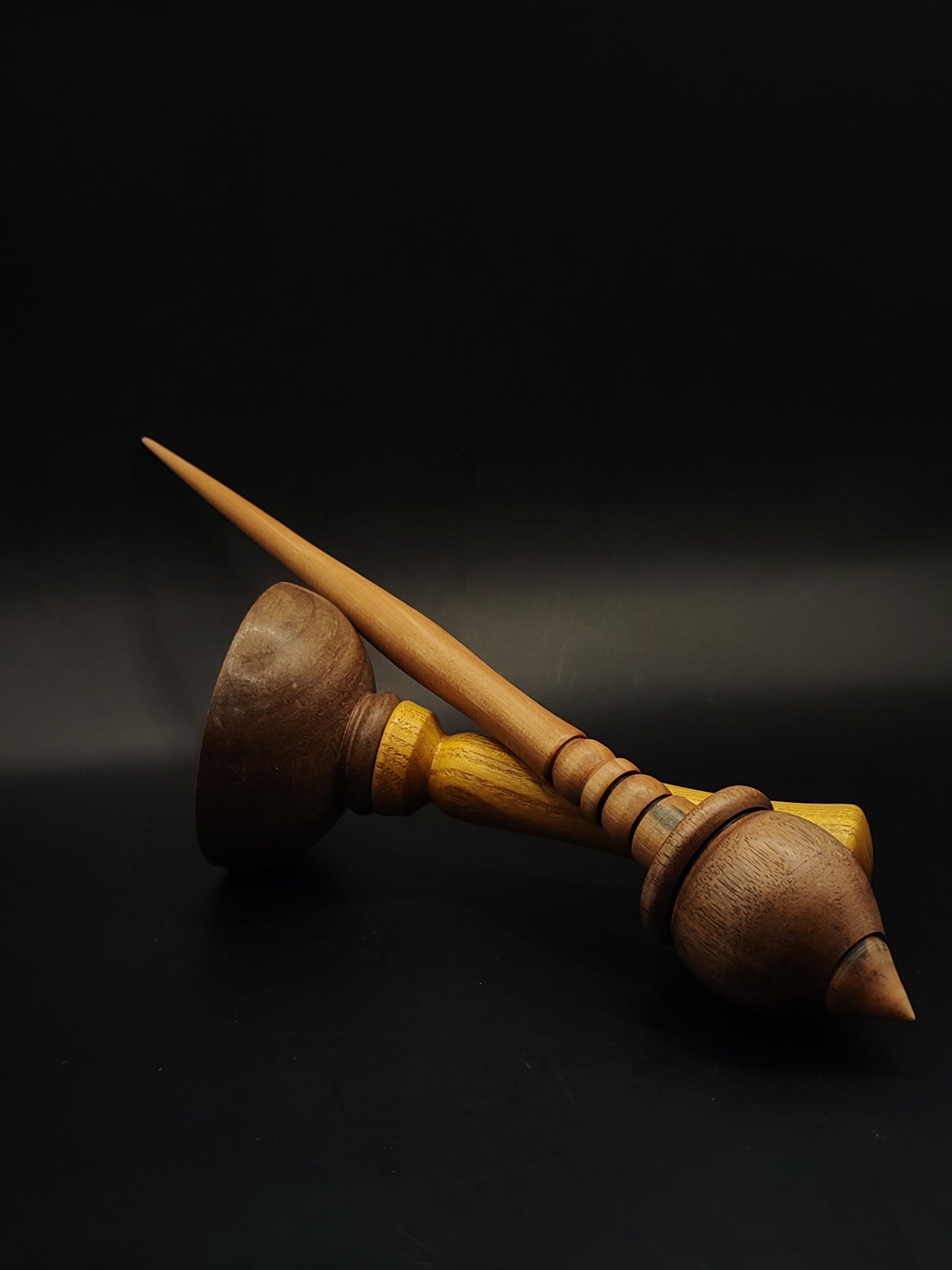 Support Spindle – Pear Shaft & Walnut Whorl, 25 cm / 9.8″, 33 g + Lap Bowl