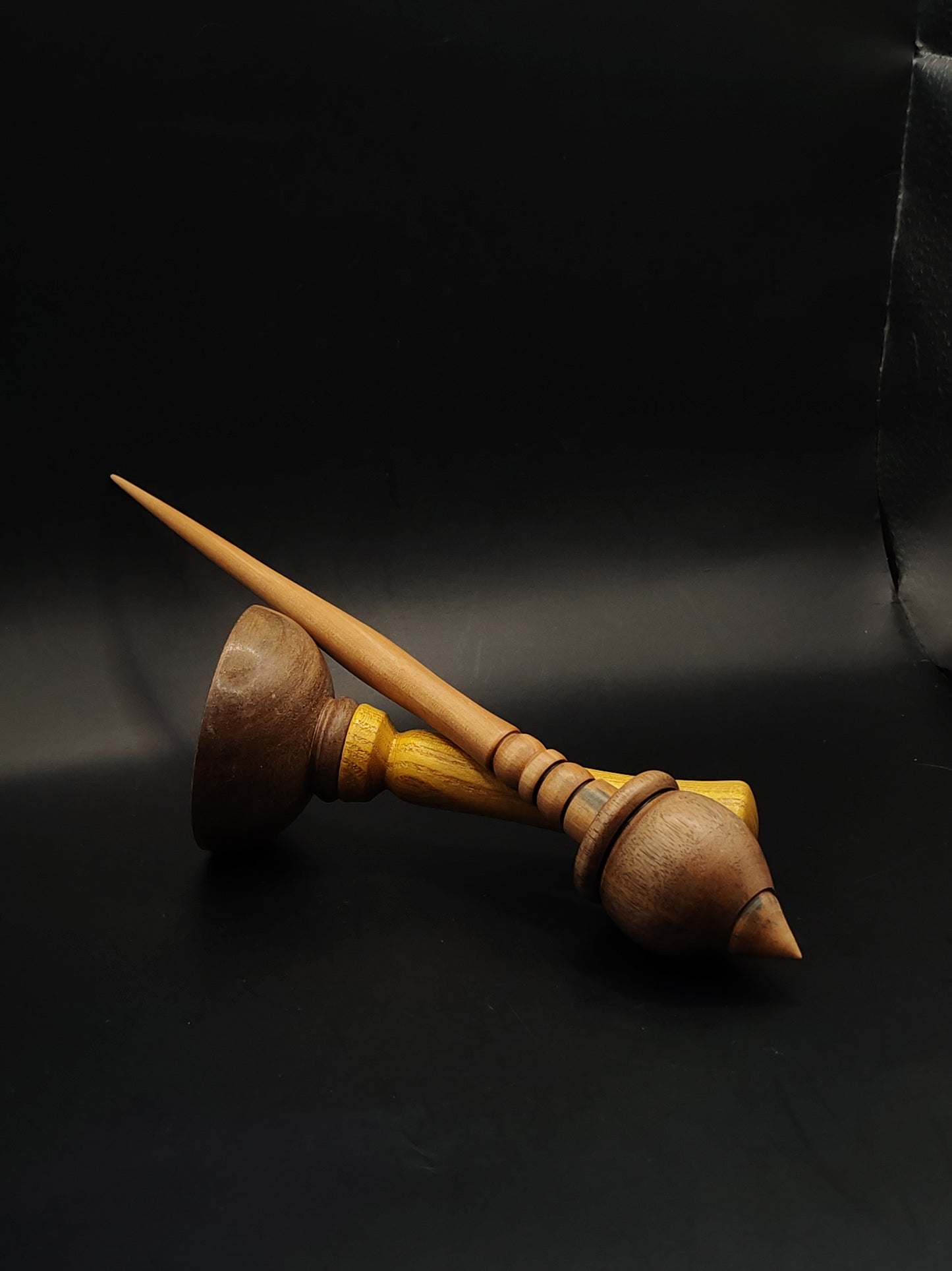 Support Spindle – Pear Shaft & Walnut Whorl, 25 cm / 9.8″, 33 g + Lap Bowl