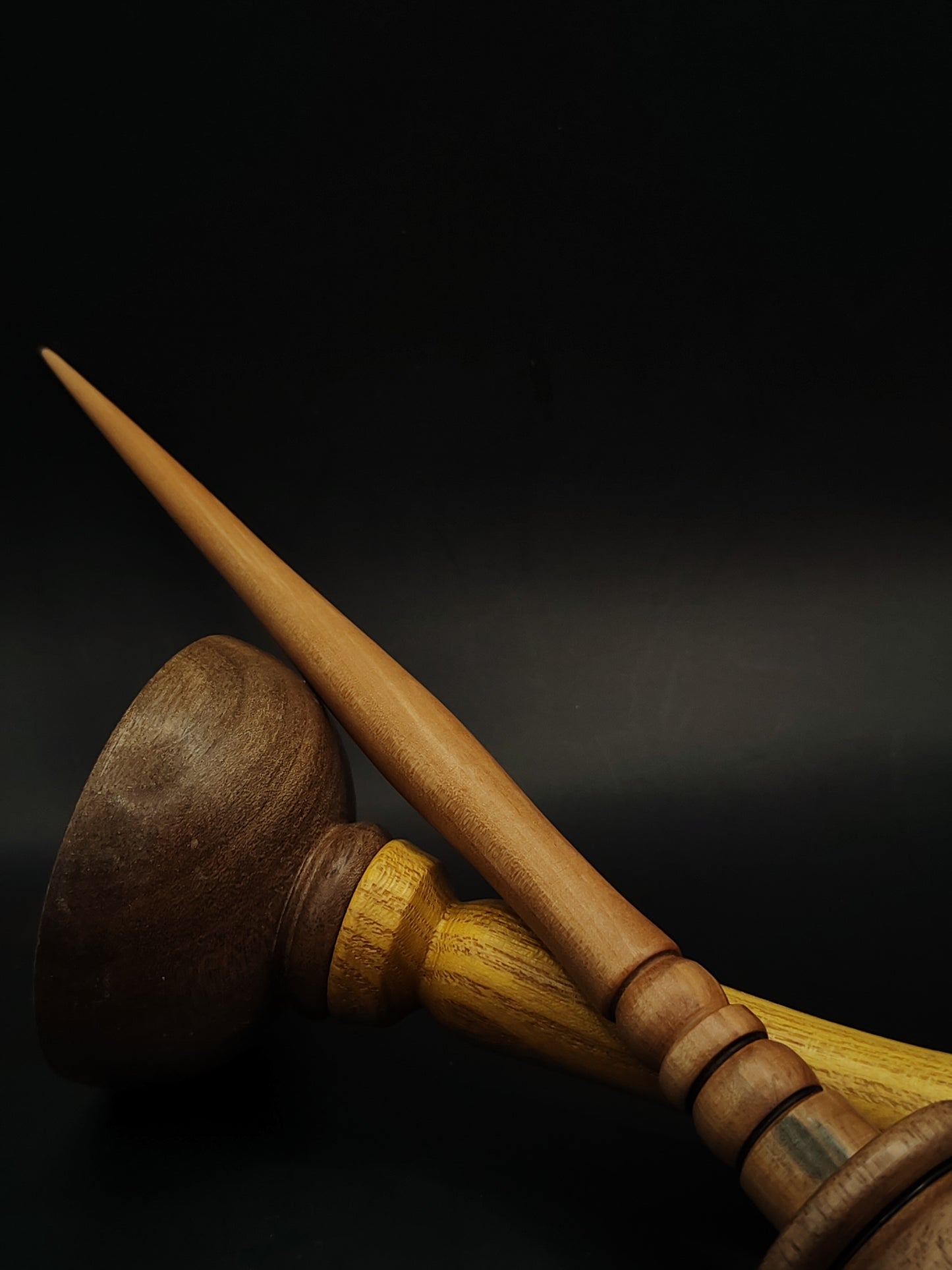Support Spindle – Pear Shaft & Walnut Whorl, 25 cm / 9.8″, 33 g + Lap Bowl