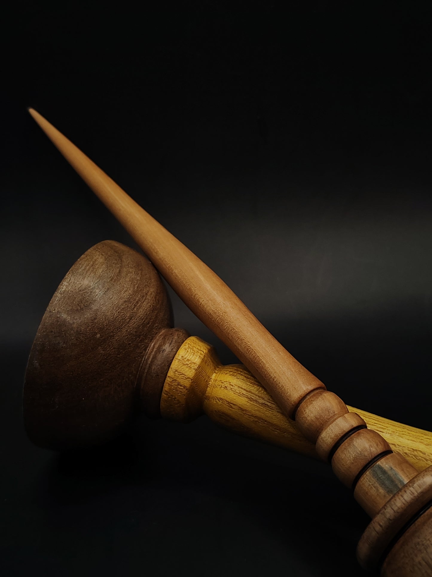 Support Spindle – Pear Shaft & Walnut Whorl, 25 cm / 9.8″, 33 g + Lap Bowl