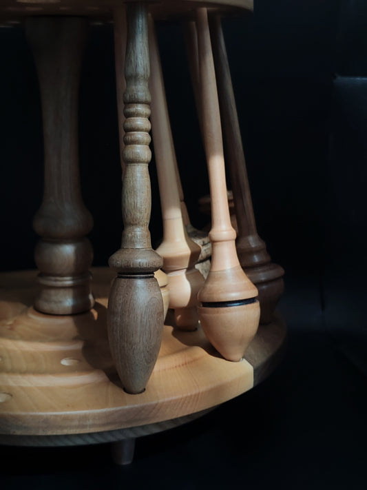 Rotating Spindle Stand for 24 Spindles – Walnut Pear Organizer for Support & Drop