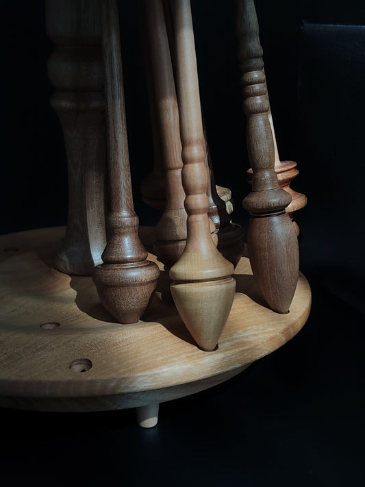 Rotating Spindle Stand for 24 Spindles – Pear Walnut Organizer for Support & Drop