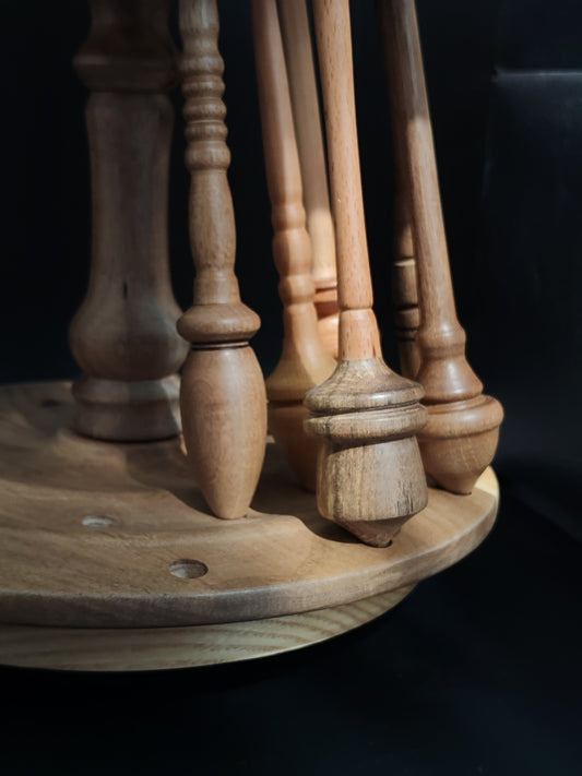 Rotating Spindle Stand for 24 Spindles – Apple Walnut Organizer for Support & Drop