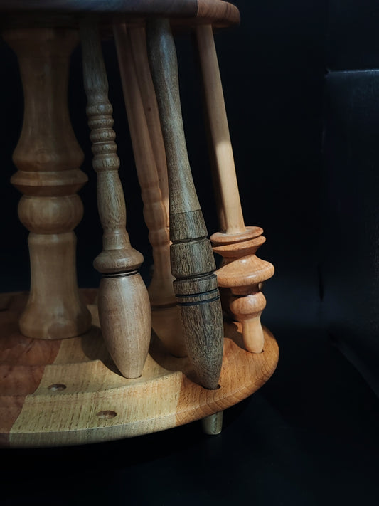 24 Spindle Stand – Non-Rotating Organizer for Support & Drop Spindles, Chestnut Beech Walnut
