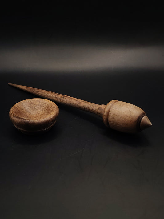 Support Spindle for Yarn Spinning – Walnut Wood, 24.5 cm (9.6″), 32 g, Bowl Set
