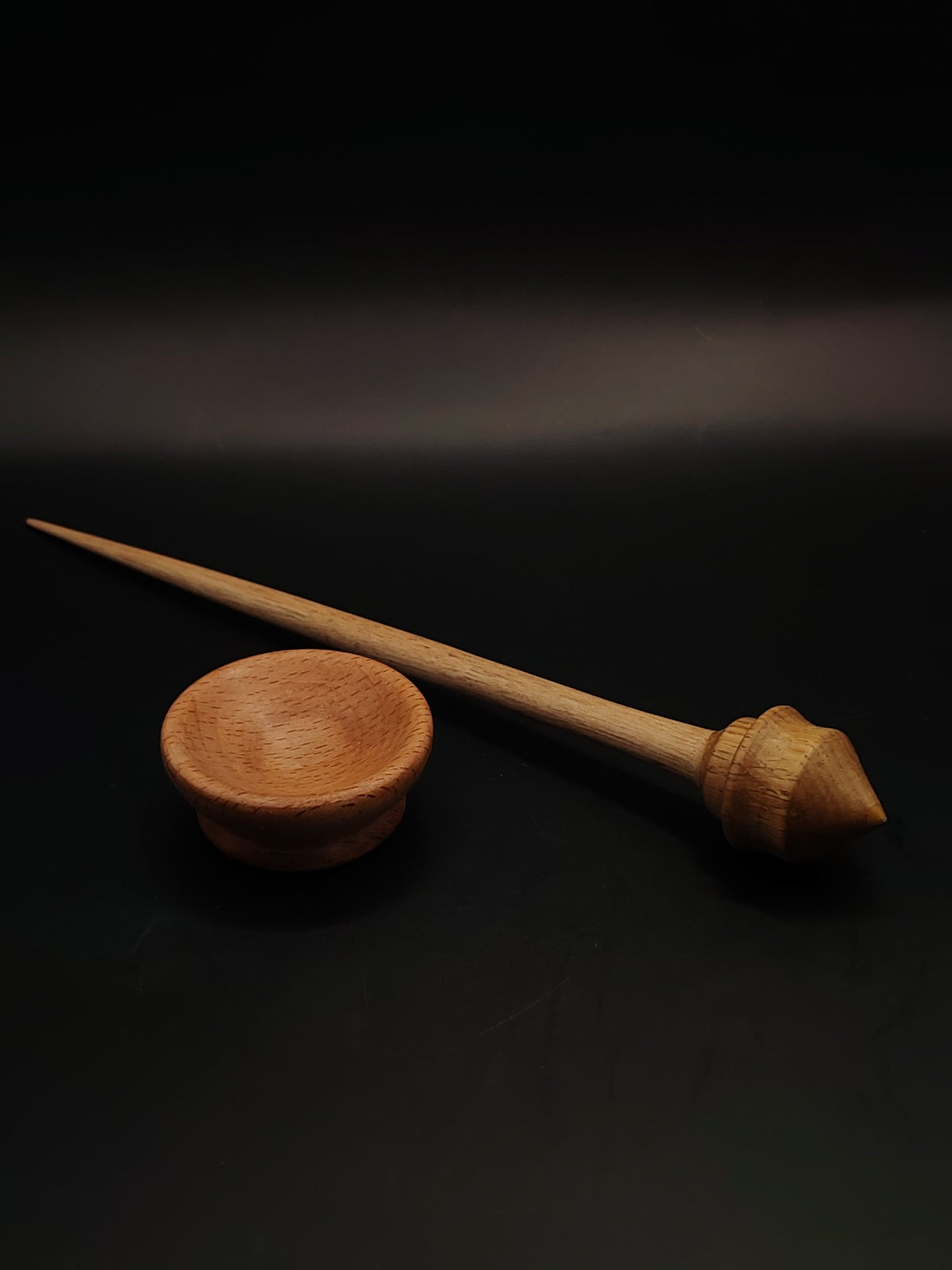 Support Spindle for Yarn Spinning – Walnut & Apple, 27 cm (10.6″), 23 g, Bowl Set