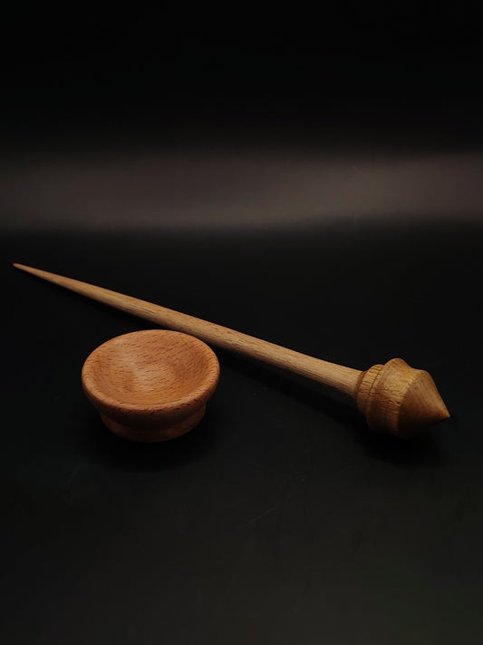 Support Spindle for Yarn Spinning – Walnut & Apple, 27 cm (10.6″), 23 g, Bowl Set